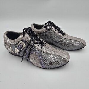 Bolaro Silver Lace-Up Shoes With Rhinestone Buckle Embellishments Sequin Design
